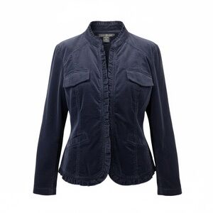 Willi Smith Navy Blue Corduroy cropped blazer with small ruffles